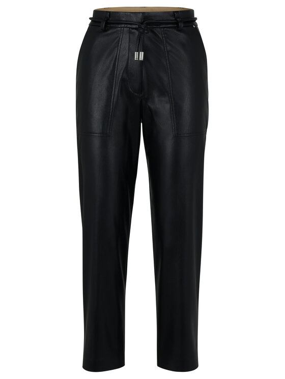 BOSS Boss Nohavice z imitácie kože Tacora 50482689 Čierna Tapered Fit