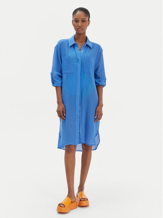 Seafolly Košeľa Crinkle 55536-CU Modrá Relaxed Fit
