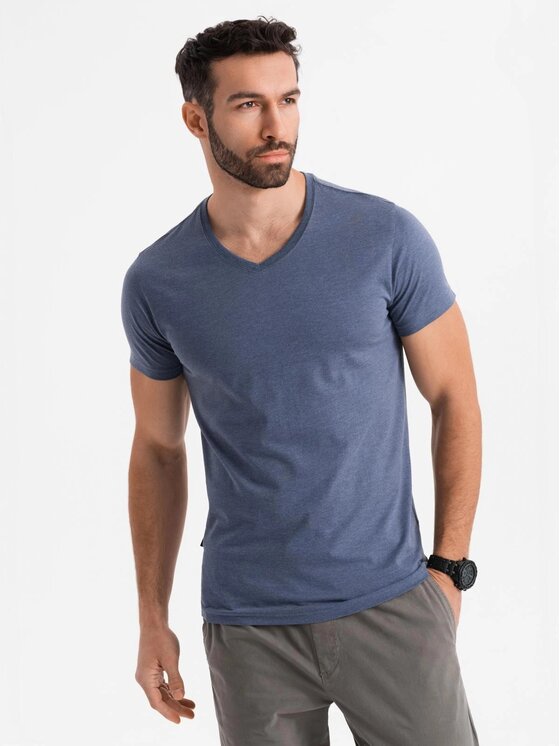 Ombre Ombre T-Shirt OM-TSBS-0237 Niebieski Regular Fit