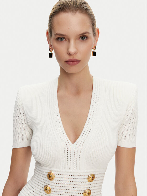 Balmain Balmain Sukienka dzianinowa DF1R7320KF24 Biały Regular Fit