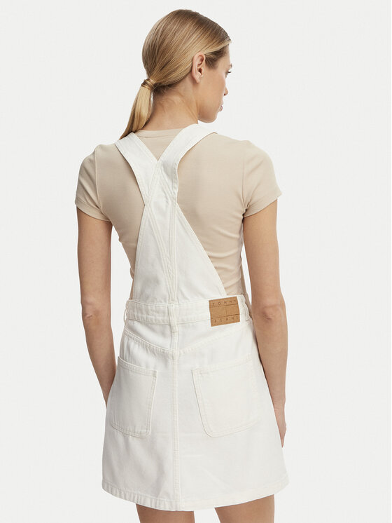 Tommy Jeans Tommy Jeans Φόρεμα τζιν Logo Pocket Dungaree DW0DW22002 Λευκό Regular Fit
