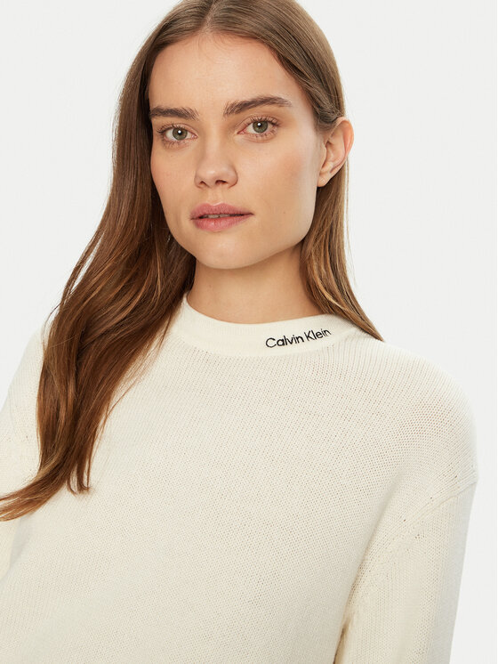 Calvin Klein Jeans Calvin Klein Jeans Sweter Logo Embro J20J225073 Écru Regular Fit