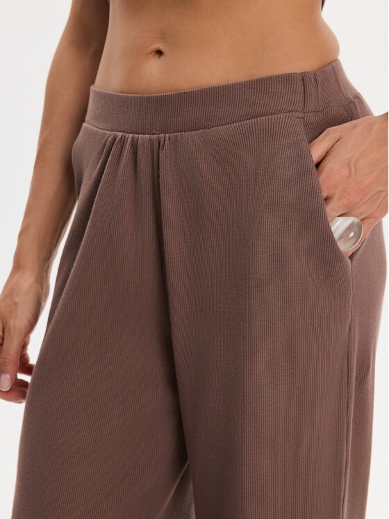Nudyess Nudyess Spodnie materiałowe Canvas z prążka Brązowy Relaxed Fit
