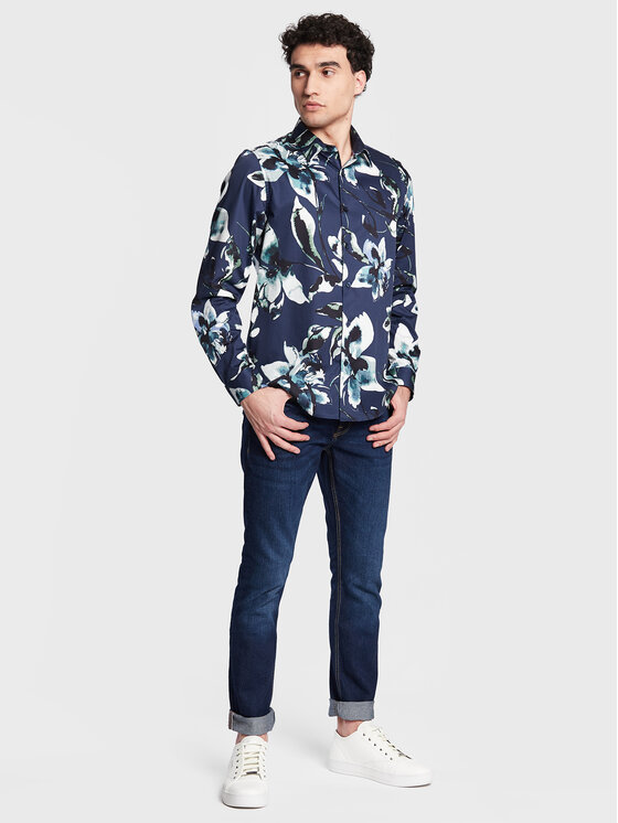 Guess Guess Koszula M3GH24 W7N50 Granatowy Slim Fit