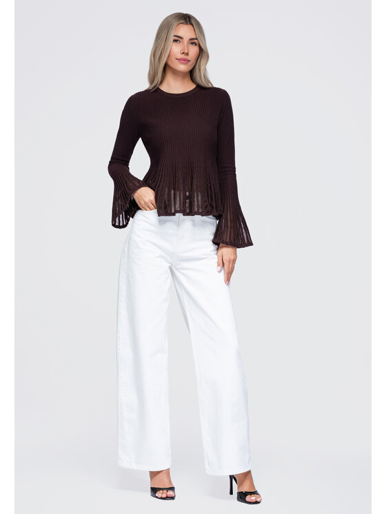 Ombre Ombre Bluzka OW-TS-E0090 Brązowy Slim Fit