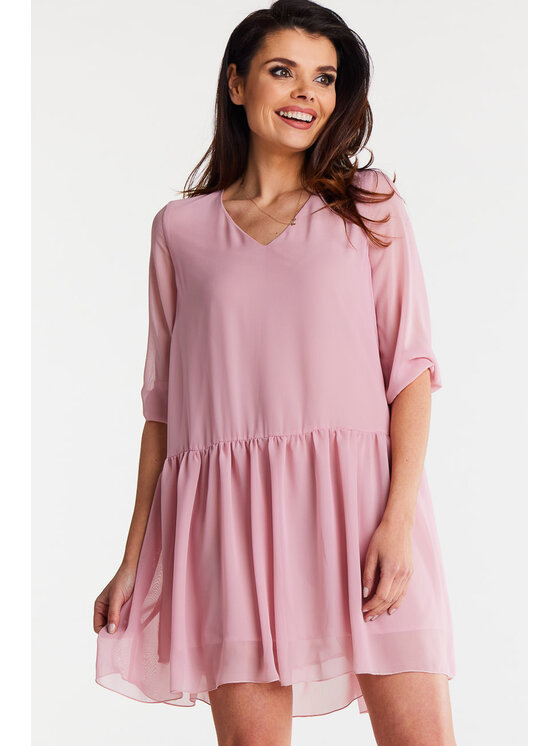 Awama Awama Sukienka letnia A514 Różowy Basic Fit