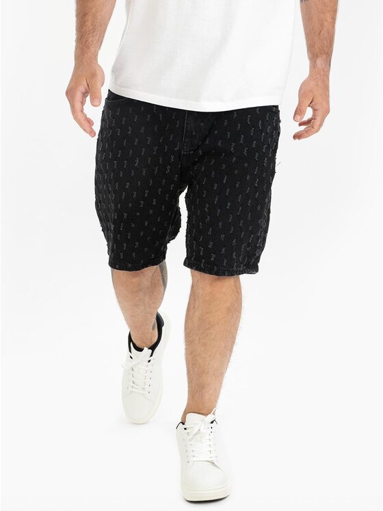Jigga Wear Jigga Wear Szorty jeansowe Krótkie Spodenki Jeansowe Męskie Czarne Jigga Wear Small Outline Crown Dots 2XL Czarny Regular Fit