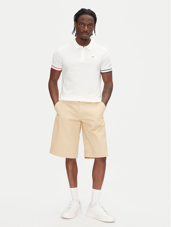 Tommy Jeans Tommy Jeans Поло Flag Cuff DM0DM21306 Écru Slim Fit