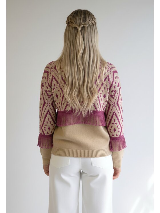 FIGL FIGL Sweter M1265 Beżowy Regular Fit
