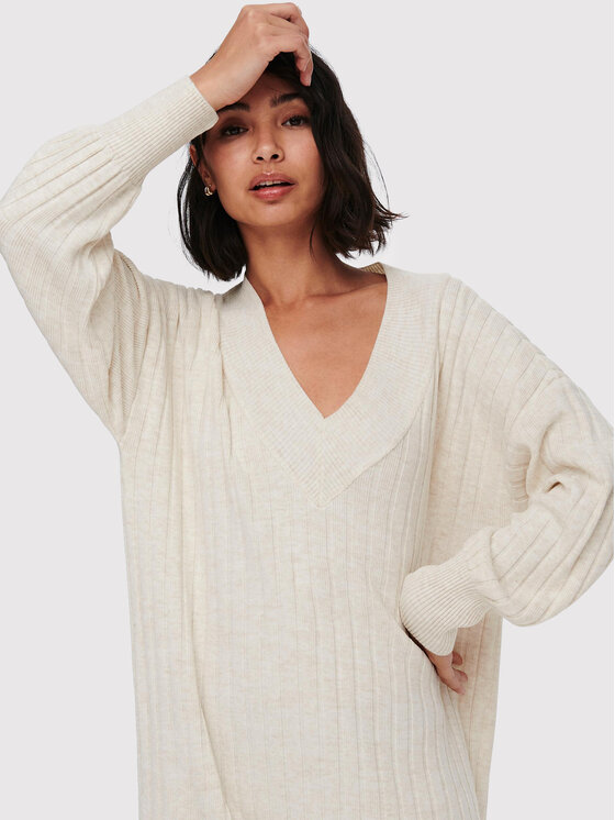 ONLY ONLY Sukienka dzianinowa New Tessa 15236372 Beżowy Regular Fit