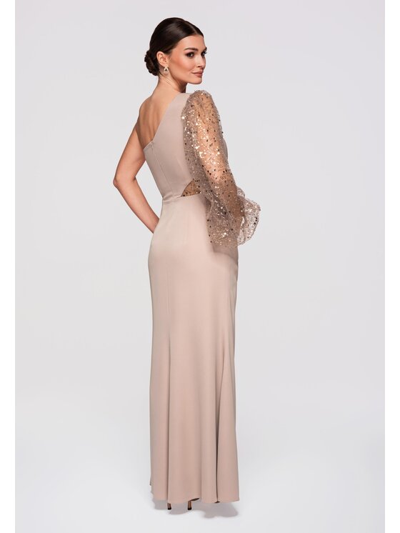 Ombre Ombre Sukienka wieczorowa LA-OM-DLR261 Beżowy Slim Fit