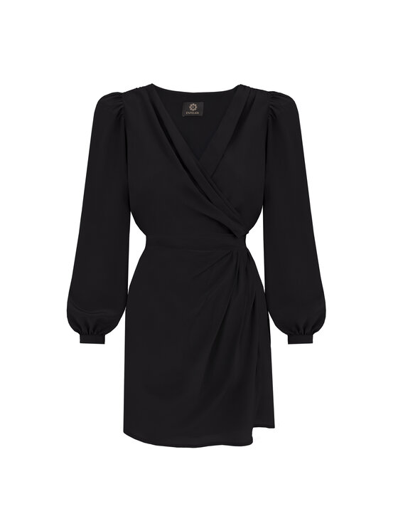 Entelier Entelier Sukienka koktajlowa bufiasty rękaw Czarny Comfortable Fit