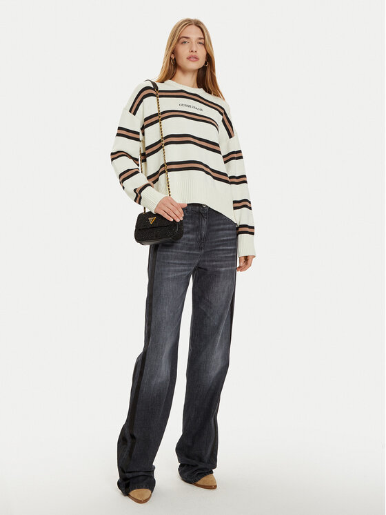 Guess Jeans Guess Jeans Pulover W4BR09 Z3HM1 Alb Regular Fit