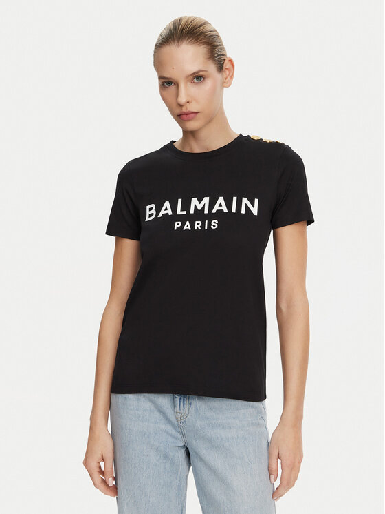Balmain T-shirt BF1EF005BB02 Nero Regular Fit, taglia : S