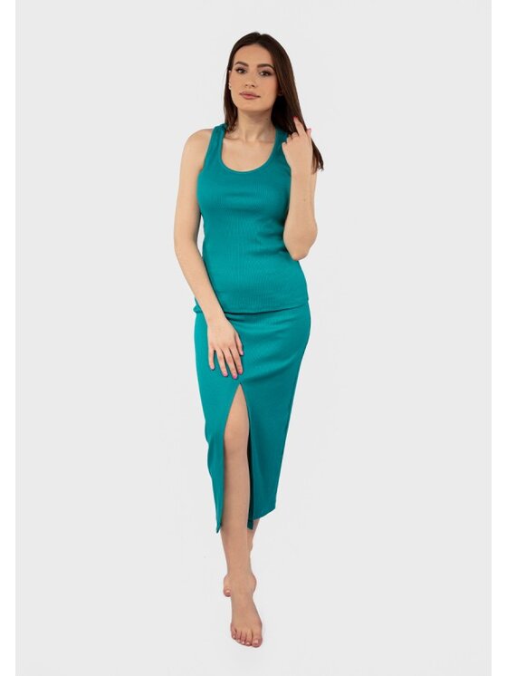 DKaren Sport DKaren Sport Komplet bluzka i spódnica DK-K-P1 Turkusowy Slim Fit