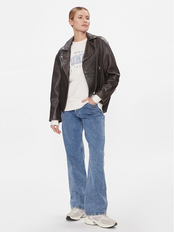 Tommy Jeans Tommy Jeans Majica dugih rukava Tjw Rlx Varsity Luxe Crew DW0DW17339 Bijela Regular Fit