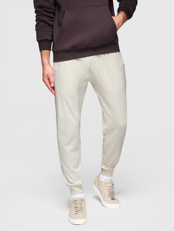 Ombre Ombre Spodnie dresowe OM-PABS-0305 Kremowy Regular Fit