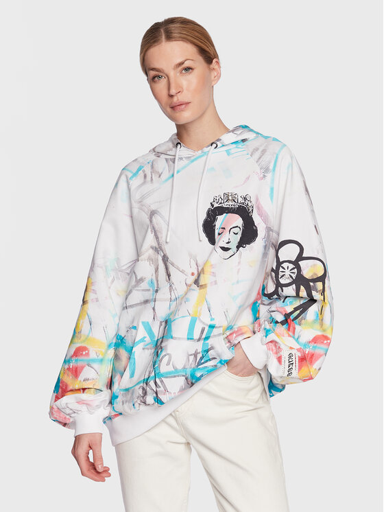 Guess Guess Džemperis Queen Graffiti W3RQ24 K9R31 Spalvota Relaxed Fit