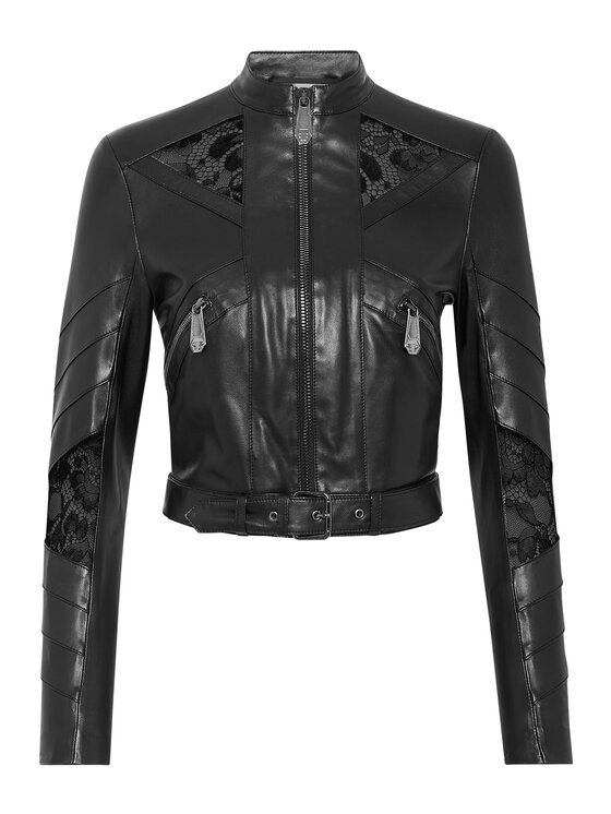 PHILIPP PLEIN PHILIPP PLEIN Kurtka skórzana 9239 Czarny Slim Fit