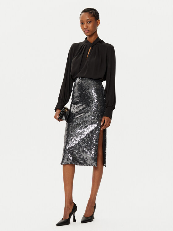 Rinascimento Rinascimento Midi suknja CFC0019735002 Srebrna Regular Fit