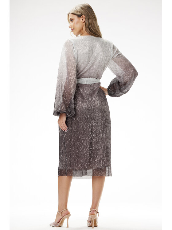 Awama Awama Sukienka wieczorowa A702 Srebrny Basic Fit