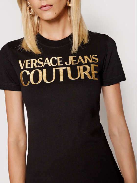 Versace Jeans Couture Versace Jeans Couture Tričko Logo Foil 71HAHT04 Čierna Slim Fit