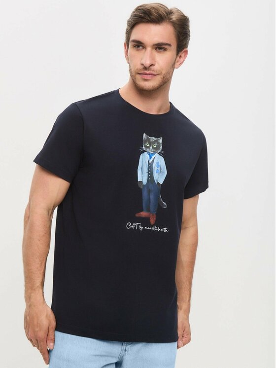 CAT by maniita lacitta CAT by maniita lacitta T-Shirt Printed men's t-shirt with CAT Niebieski Regular Fit