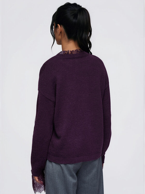 Ombre Ombre Sweter OW-SW-E0065 Bordowy Relaxed Fit