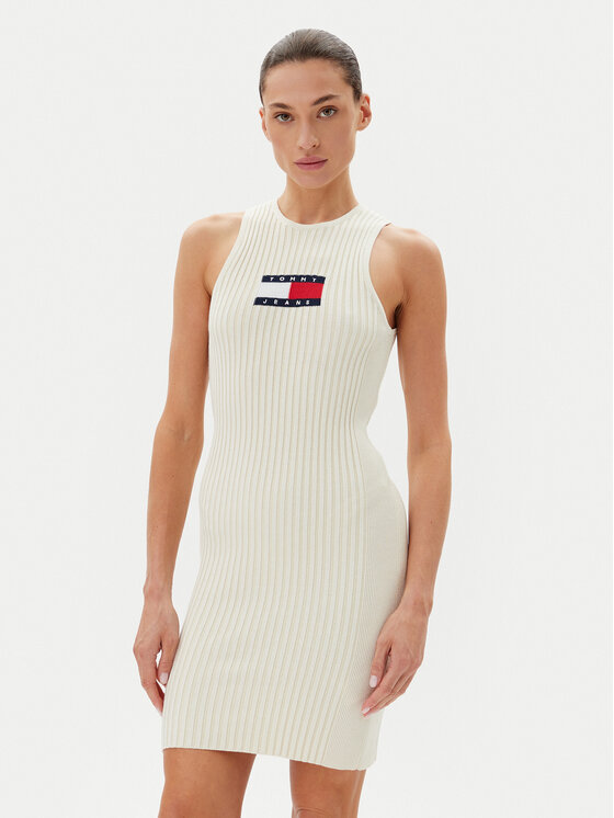Tommy Jeans Tommy Jeans Rochie tricotată DW0DW20877 Écru Slim Fit