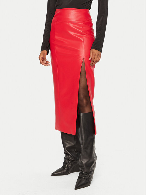 BARDOT Gonna di pelle 58855SB3 Rosso Slim Fit, taglia : 12