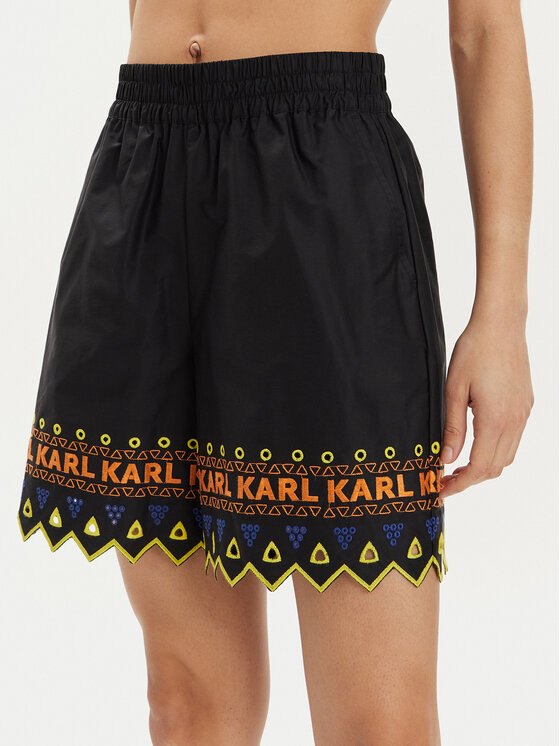 KARL LAGERFELD KARL LAGERFELD Szövet rövidnadrág 241W1003 Fekete Regular Fit