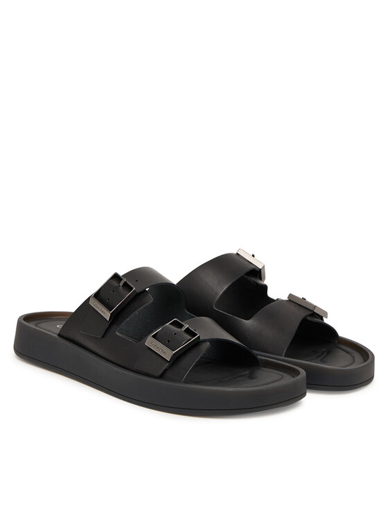 Calvin Klein Calvin Klein Šľapky Ergon Double Bar Sandal Lth HM0HM02097 Čierna