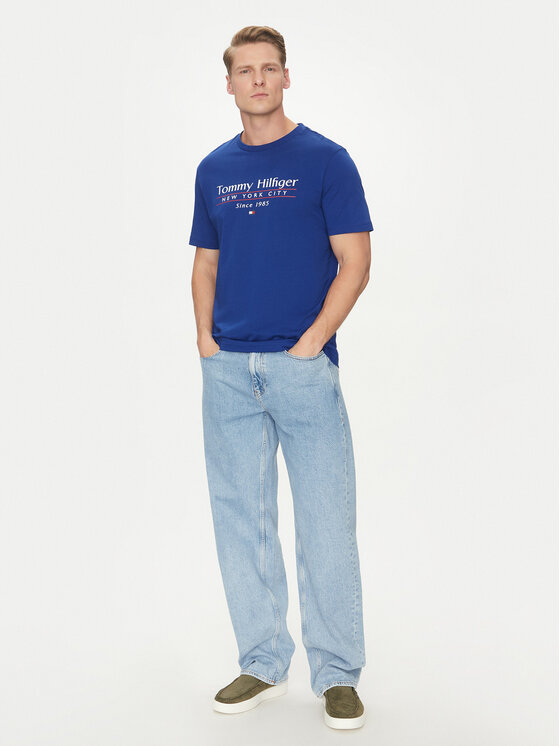 Tommy Hilfiger Tommy Hilfiger T-Shirt Center Stack MW0MW38621 Modrá Regular Fit
