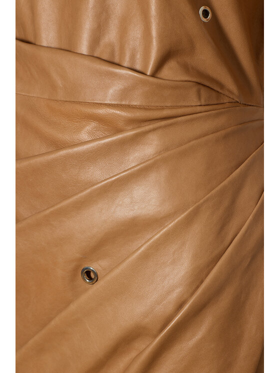 Epuzer Epuzer Sukienka skórzana Embroidered leather Brązowy Standard Fit