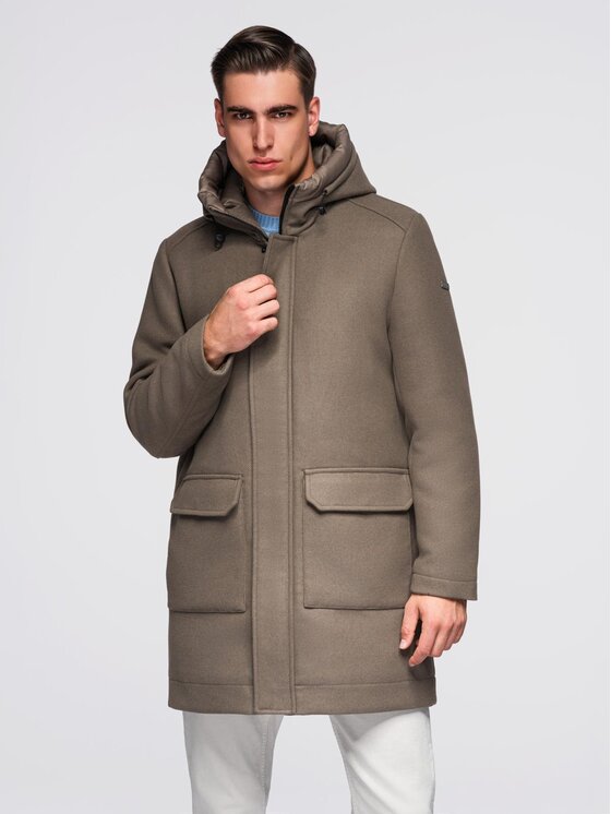Ombre Ombre Płaszcz zimowy OM-COWC-0132 Brązowy Regular Fit