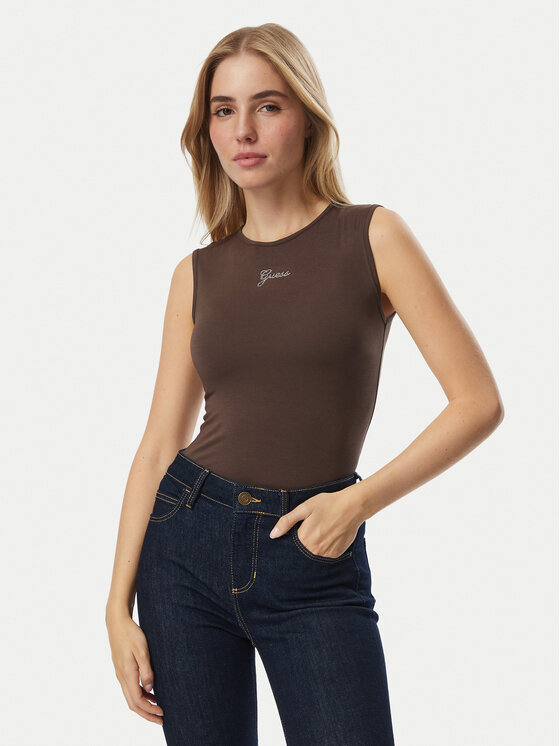 Guess Guess Top W6YP17 K3881 Pruun Regular Fit