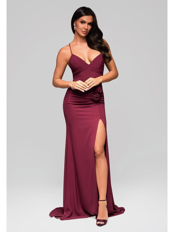Ombre Ombre Sukienka wieczorowa LA-OM-DLR208 Bordowy Regular Fit