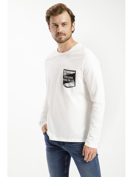 Cross Jeans Cross Jeans Longsleeve 15859-028 Beżowy Regular Fit