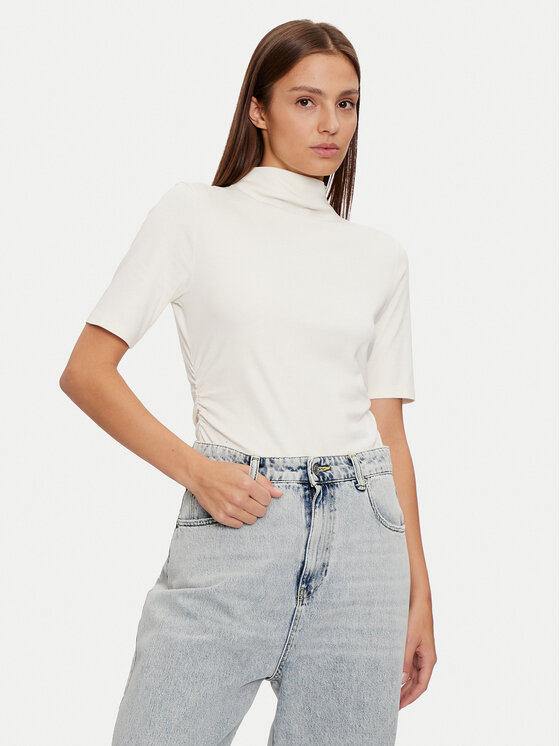 United Colors Of Benetton United Colors Of Benetton Krekls ar augstu apkakli 3VAZD2012 Écru Regular Fit