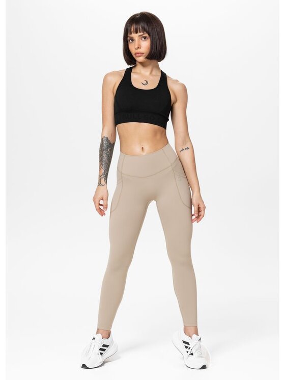 PITBULL PITBULL Legginsy Legginsy sportowe damskie AVENIDA M Beżowy Regular Fit