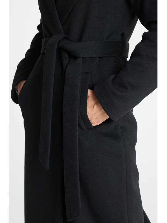 Salme Salme Płaszcz wełniany Verona maxi Czarny Regular Fit