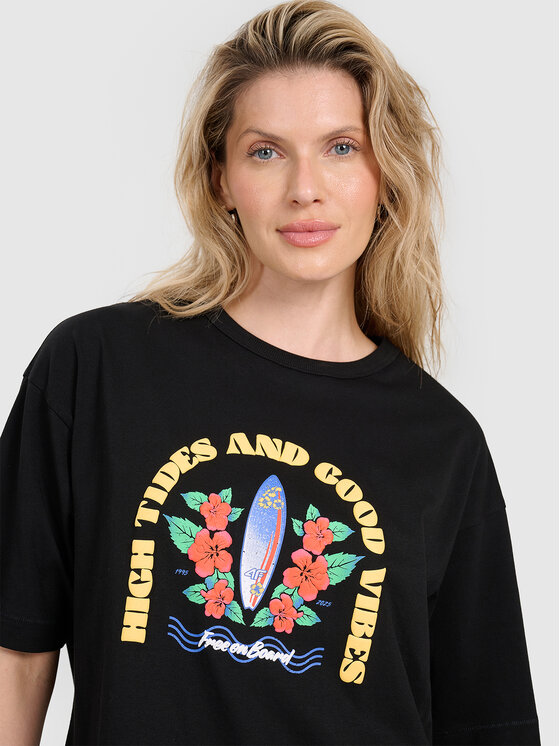 4F 4F T-Shirt FOB SUMMER Czarny Oversize