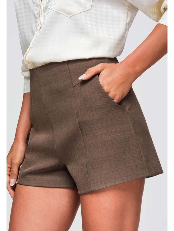 Ombre Ombre Szorty materiałowe OW-ST-E0003 Brązowy Regular Fit