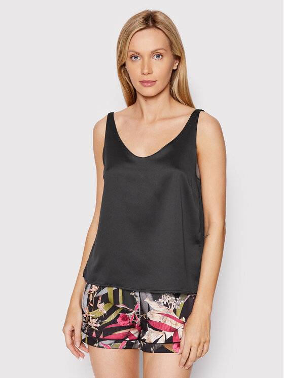 Esotiq Esotiq Piżama Wildflower 39806 Czarny Relaxed Fit