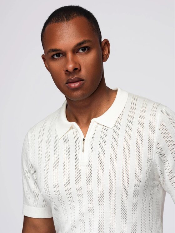 Ombre Ombre Polo OM-POSS-0158 Biały Slim Fit