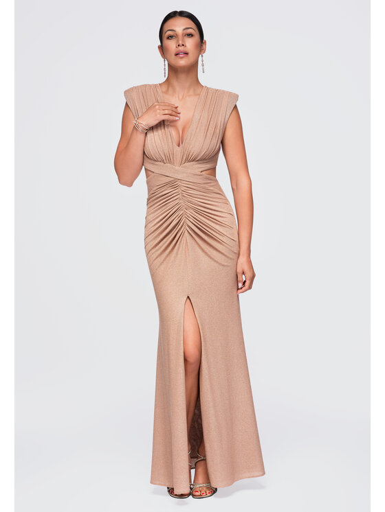 Ombre Ombre Večerní šaty LA-OM-DLR402 Béžová Slim Fit