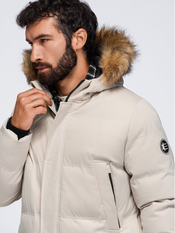 Ombre Ombre Parka OM-JALJ-0310 Kremowy Loose Fit