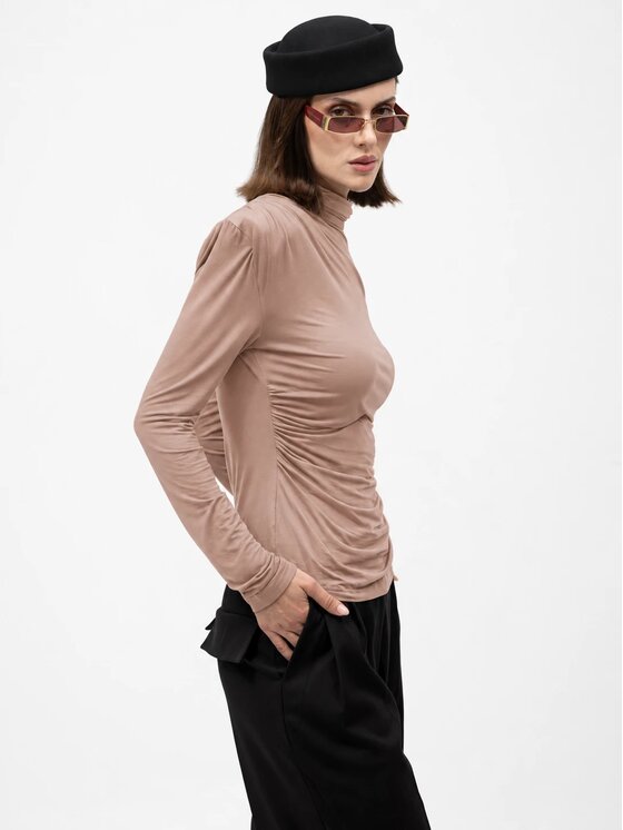 MANDRAGORA MANDRAGORA Bluzka Varo Beżowy Slim Fit