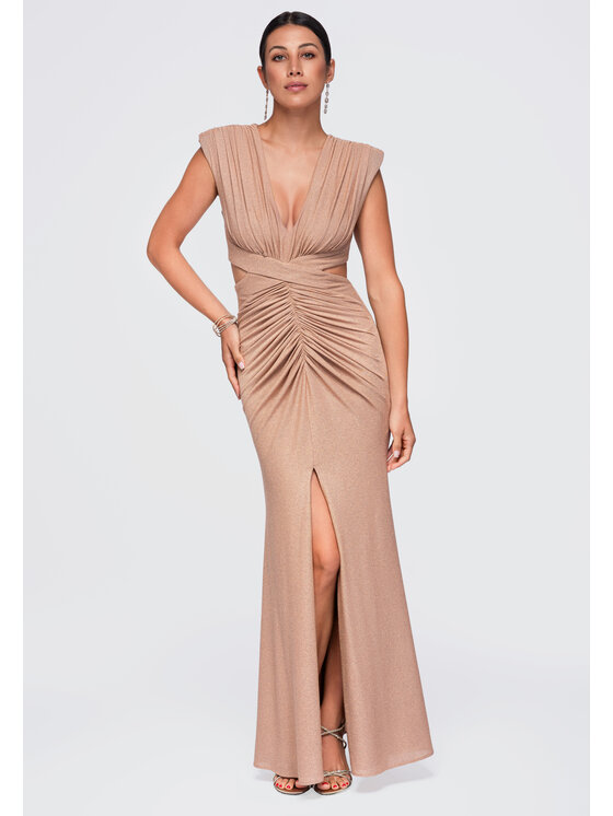 Ombre Ombre Sukienka wieczorowa LA-OM-DLR402 Beżowy Slim Fit