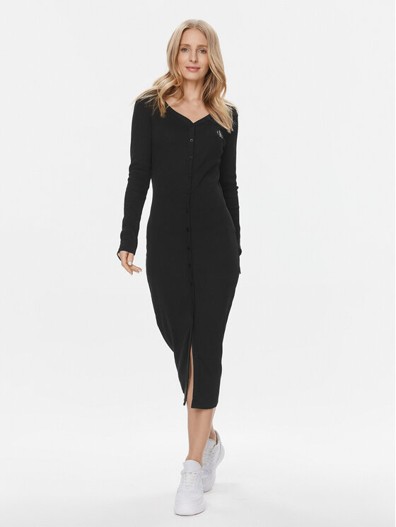 Calvin Klein Jeans Calvin Klein Jeans Плетена рокля Label J20J222517 Черен Slim Fit